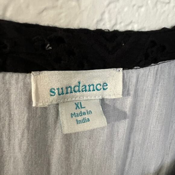 Sundance Selma Black Embroidered Eyelet Peasant Dress XL Midi High Low Flowy - Picture 8 of 9